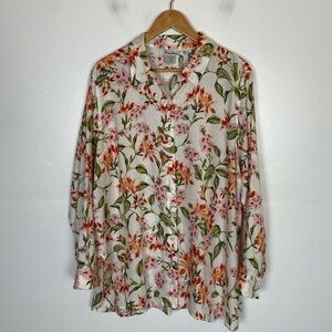 Tommy Bahama Linen Floral Button Down Top Size XL Coastal Sprint Lagenlook